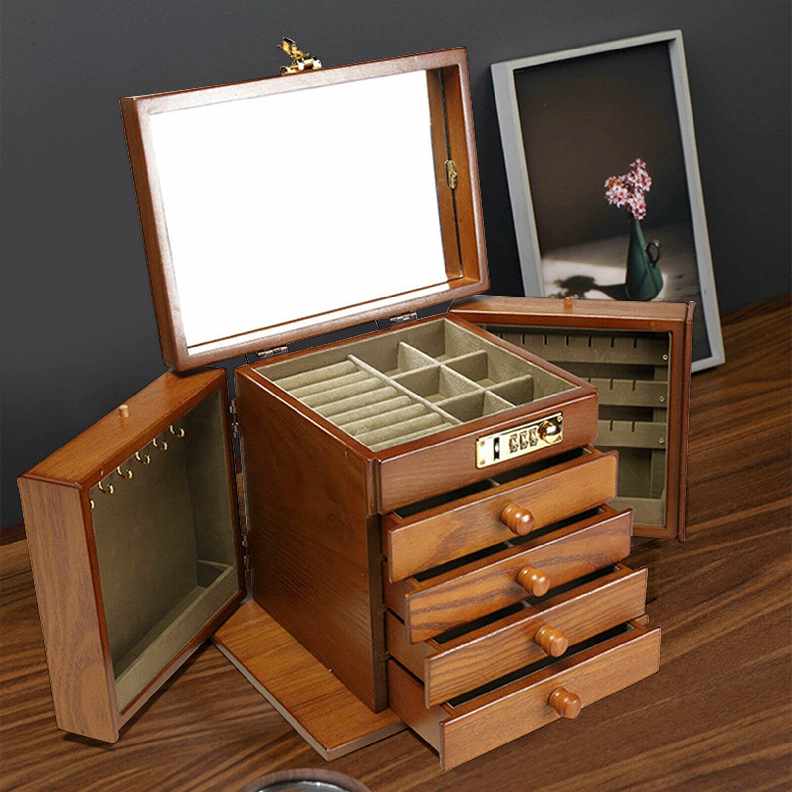 Boîte à couture en bois massif à usages multiples avec kit d