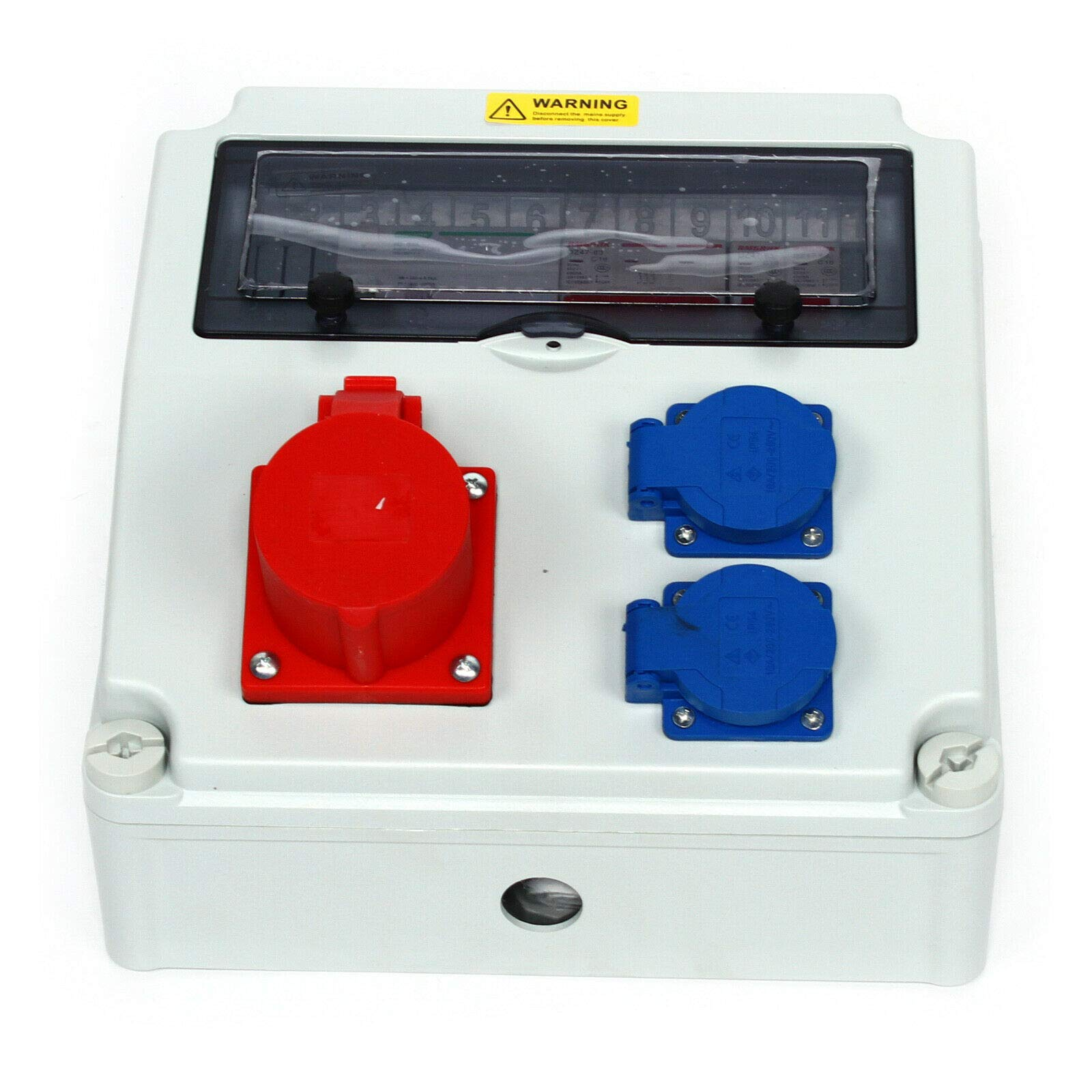 Répartiteur mural CEE 16 A bleu 230 V + 2 prises rouges CEE 400 V FI Disjoncteur de courant étanche Répartiteur pour pièces humides pour chantier